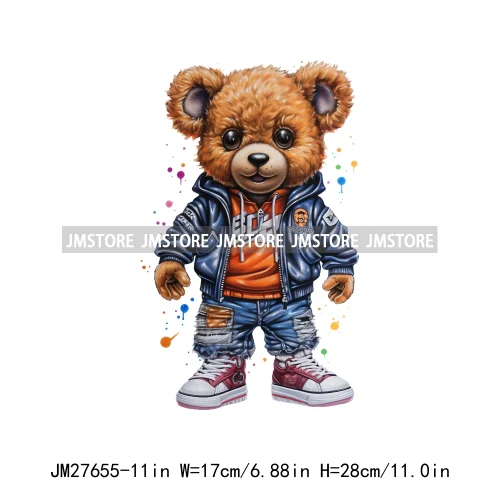 Colorful Urban Streetwear Graffiti Hip Hop Bear Design Decals DTF Iron On Transfers Stickers Ready To Press For Hoodies T-shirts