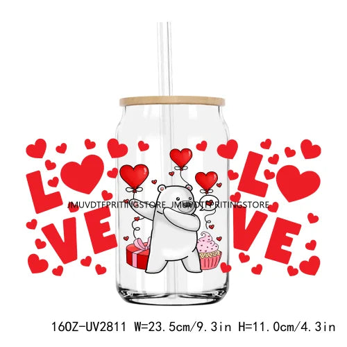 Cute Animal Couple Valentine Day UV DTF Sticker For 16OZ Libbey Glass Cup Can Wrap Transfer Sticker Custom Labels DIY Logo