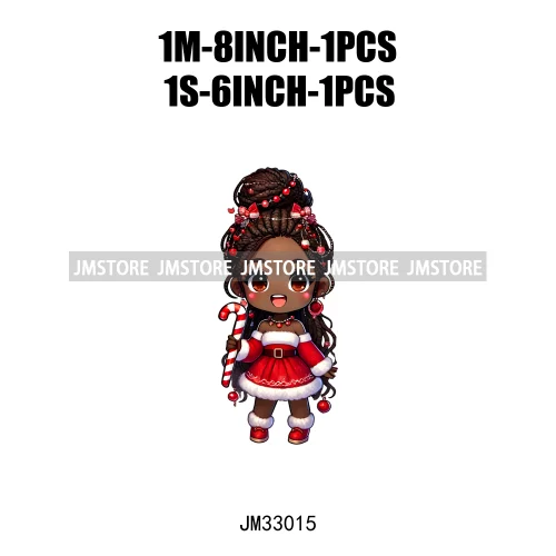 Fashion Black Santa Girls Candy Cane Afro Kids Christmas Season Iron On DTF Transfers Stickers Ready To Press For Sweatshirts