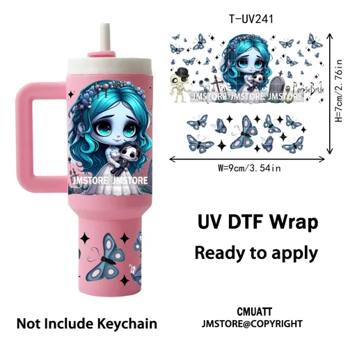 Halloween Nightmare Cartoon Characters UV DTF Mini Tumbler Keychain Wraps Ready To Apply Transfer Stickers Waterproof Decals