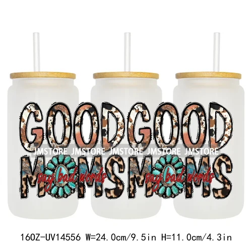 Howdy Western Mama Cowhide UV DTF Wraps Transfer Sticker Selfadhesive Waterproof High Quality For 16OZ Libbey Glass Can Tumbler