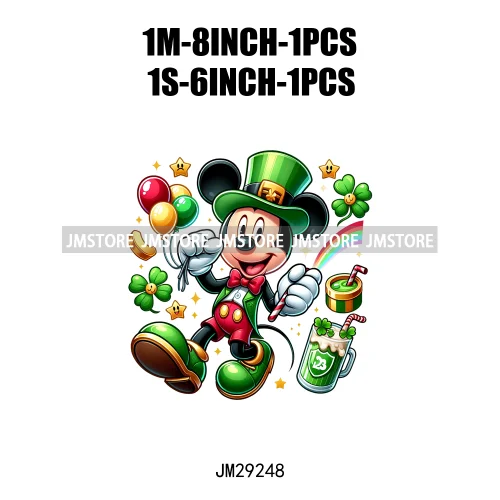 Cute Cartoon Character St Patrick's Irish Day Shamrock Lucky Vibes Iron On DTF Transfers Stickers Ready To Press For Hoodies