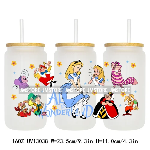 Cartoon Princess In Wonderland UV DTF Wraps Transfer Sticker Ready To Apply Waterproof Logo For 16OZ Libbey Glass Can Tumbler