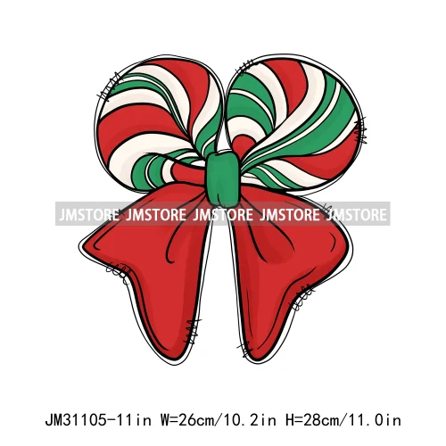 Colorful Coquette Bow Girly Christmas Holiday Spirit Holiday Gifts Iron On DTF Transfers Stickers Ready To Press For Clothing