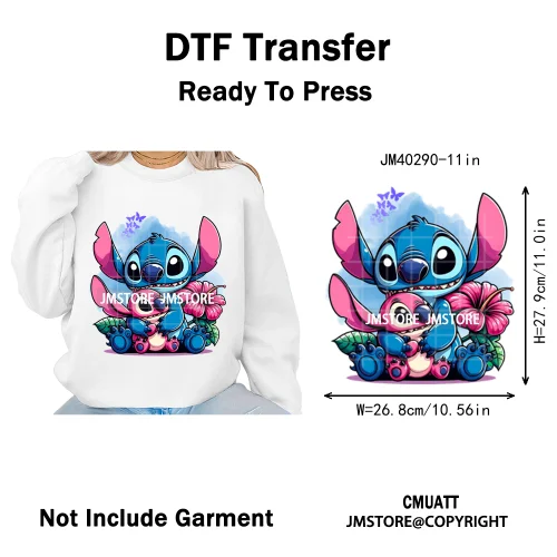 Cute Cartoon Blue Animal Princess Best Friends Designs Iron on DTF Washable Transfers Stickers Ready to Press for Clothing Bags