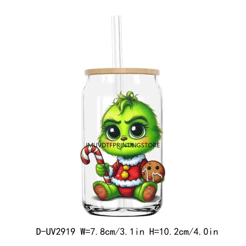 Merry Christmas Baby Green Guy UV DTF Transfers Stickers Decals For Libbey Cold Cups Mugs Tumbler Waterproof DIY Logo