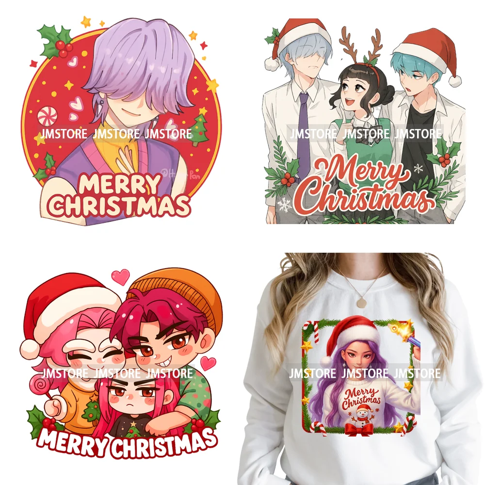 Christmas Kpop Holiday Idol Santa Holly Jolly Merry Christmas Iron on DTF Washable Transfers Stickers Ready to Press for Textile