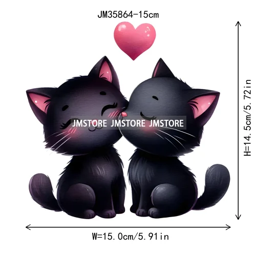 15cm 5.9in Kids Cute Flower Heart Love Valentine Black Cat Iron On Heat Transfer Sticker For Clothes Print Vinyl Washable Decal