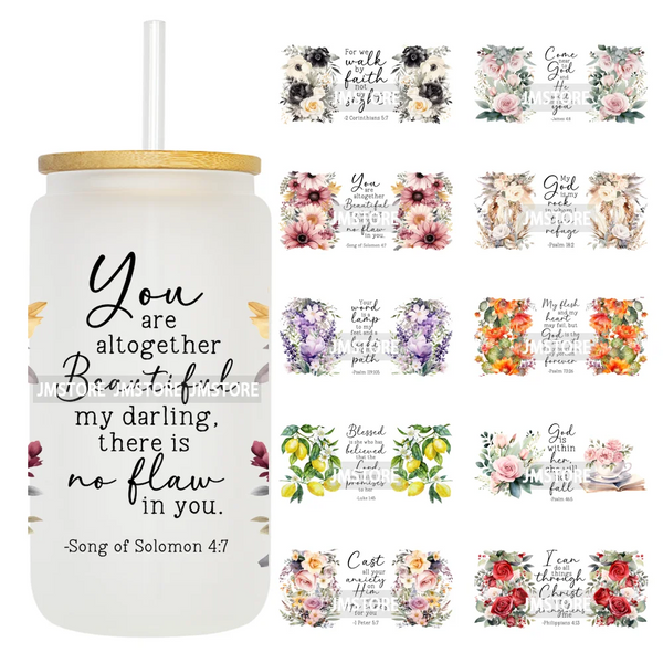 Floral Christian Jesus Bible Verse UV DTF Cup Wrap Ready To Apply Transfer Stickers Waterproof Wraps For 16OZ  Libbey Glass Can