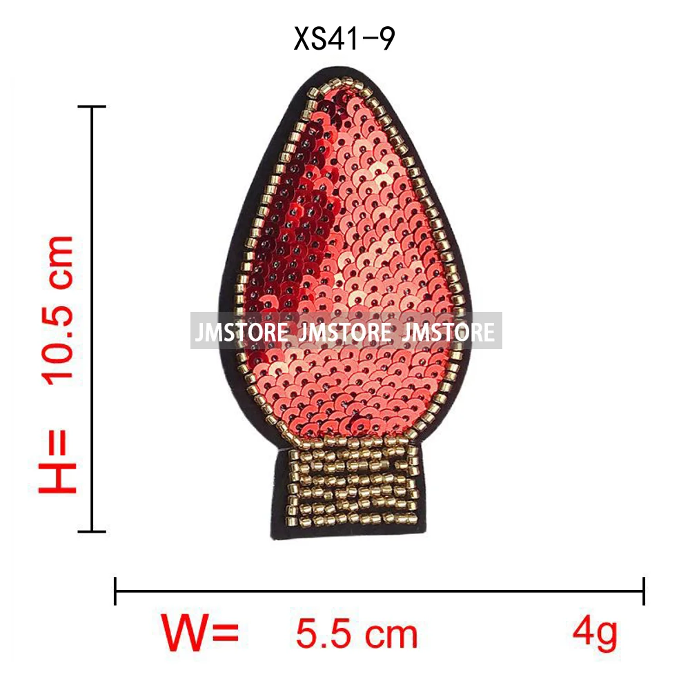 Sequin Christmas Light Bulbs Beads Decorate Holiday Vibes Chenille Applique Iron on Heat Press Patches for Sweatshirt Bags