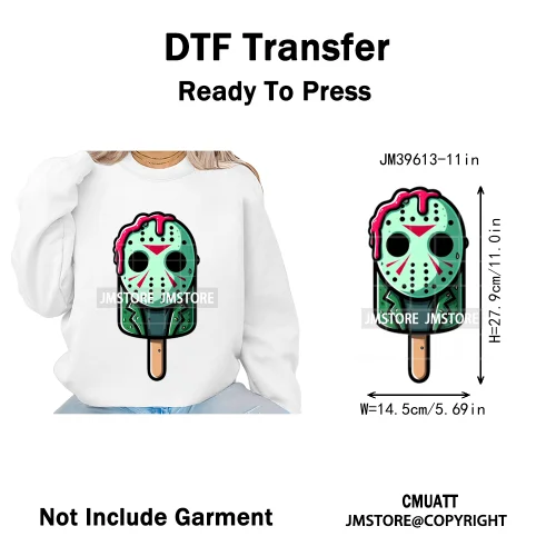 Scary Halloween Popsicles Horror Movie Killers Character Iron on DTF Washable Transfers Stickers Ready to Press for Textile Bags