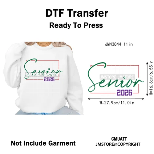 High School Senior 2026 Graduation Club Coquette Gifts Iron on Washable DTF Heat Transfers Stickers Ready to Press for Clothes