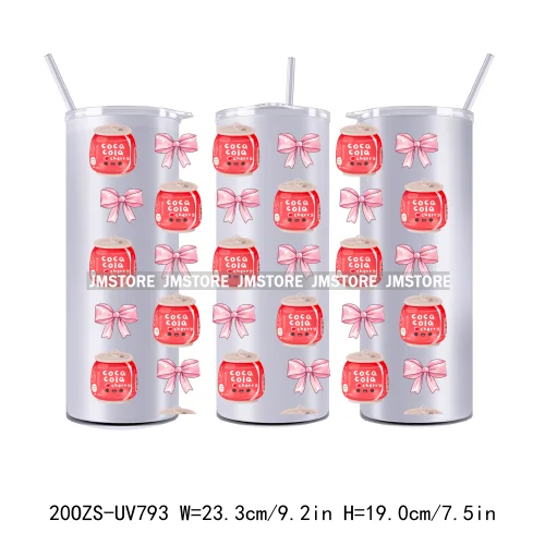 Girly Coquette Bow Drink Soda Can 20OZ UV DTF Straight Wrap Transfers Stickers Custom Labels Durable Waterproof Logo For Tumbler