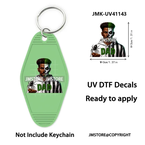 Black Dad Halloween Horror Villain UV DTF Motel Keychain Decal Ready To Ship Durable Transfer Stickers Prints For Hotel Keychain