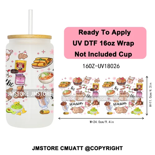 Tis The Season Mexican Christmas Coquette UV DTF Cup Wrap Ready To Apply Transfer Stickers Tumbler Wraps For Libbey Glass Can