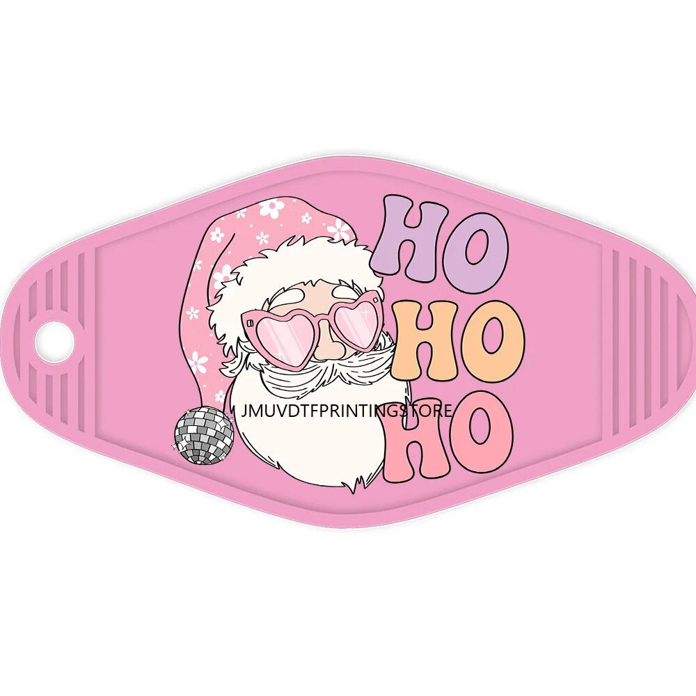 Pink Christmas Santa Claus High Quality WaterProof UV DTF Sticker For Motel Hotel Keychian  Merry Christmas Holiday