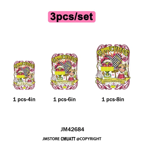 Holly Jolly Cute Cartoon Character Christmas Santa Tis The Season Iron on DTF Heat Transfers Stickers Ready to Press for Garment
