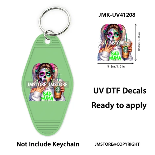 Scary Movie Character Bad Mama Boo Mom UV DTF Motel Keychain Wraps Ready To Apply Waterproof High Quality Hotel Keychain Decals