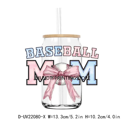 Baseball Coquette Bow UV DTF Transfers Stickers Decals For Libbey Cold Cups Mugs Tumbler Waterproof DIY Craft Basketball Mama