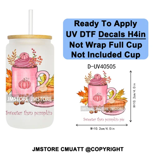 Cozy Autumn Fall Pumpkin Spice UV DTF Decals Ready To Apply Waterproof Transfer Stickers DIY Crafts For 16OZ Libbey Glass Can