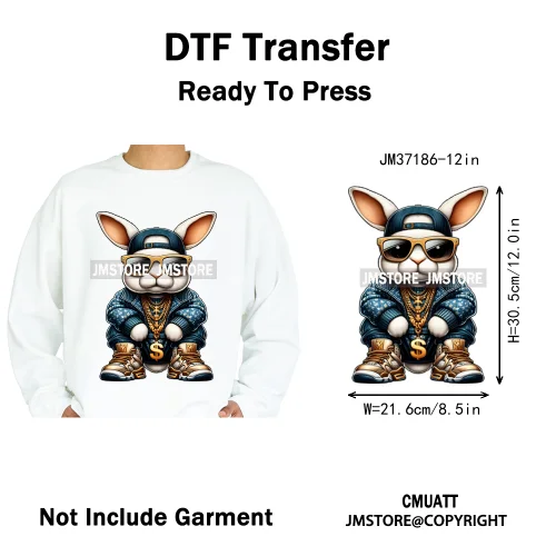 12in Street Snarl Savage Animal King Graffiti Urban Bear Bunny Cat Dog Iron on DTF Transfers Stickers Ready to Press for Clothes