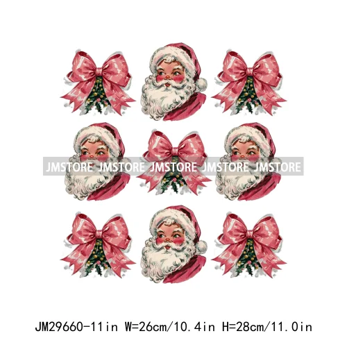 Christmas Santa Red Coquette Highland Cow Xmas Holly Jolly Vibes Iron On DTF Transfers Stickers Ready To Press For T-shirts