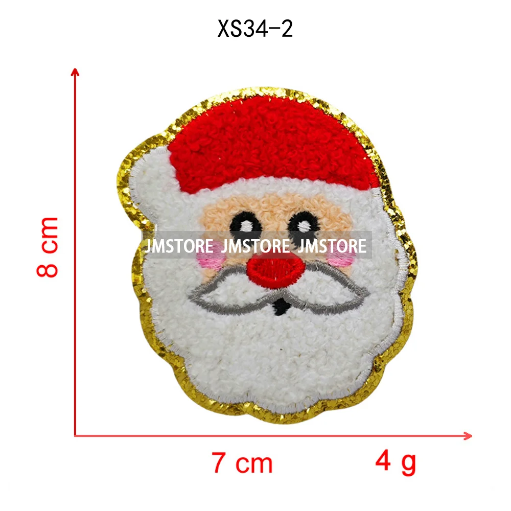 Cute Santa Claus Socks Snowman Merry Christmas Winter Vibes Glitter Sequin Iron on Embroidered Chenille Patches for Hoodies