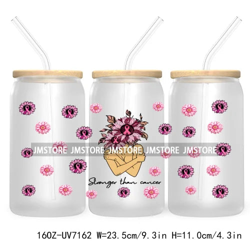 Peace Love Cure Breast Cancer Awareness Pink 16OZ UV DTF Cup Wrap Transfer Stickers For Libbey Glass Can Cups Tumbler October