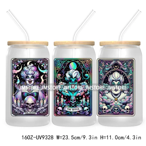 Horror Characters Tarot Card Halloween 16OZ UV Cup Wrap DTF Transfer Stickers For Libbey Glass Can Cup Tumbler Waterproof Labels