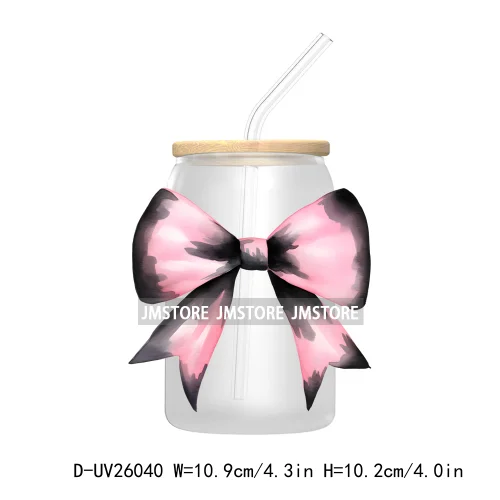 Black Pink Coquette Bow UV DTF Transfer Stickers Decals For Libbey Cold Cups Mugs Tumbler DIY Custom Logo Labels Soft Girl Era