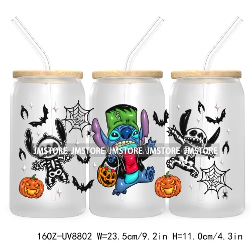 3D Horror Halloween UV DTF Sticker For 16OZ Libbey Glass Cup Can Wrap Transfer Stickers Custom Label DIY Logo Cartoon Blue Koala