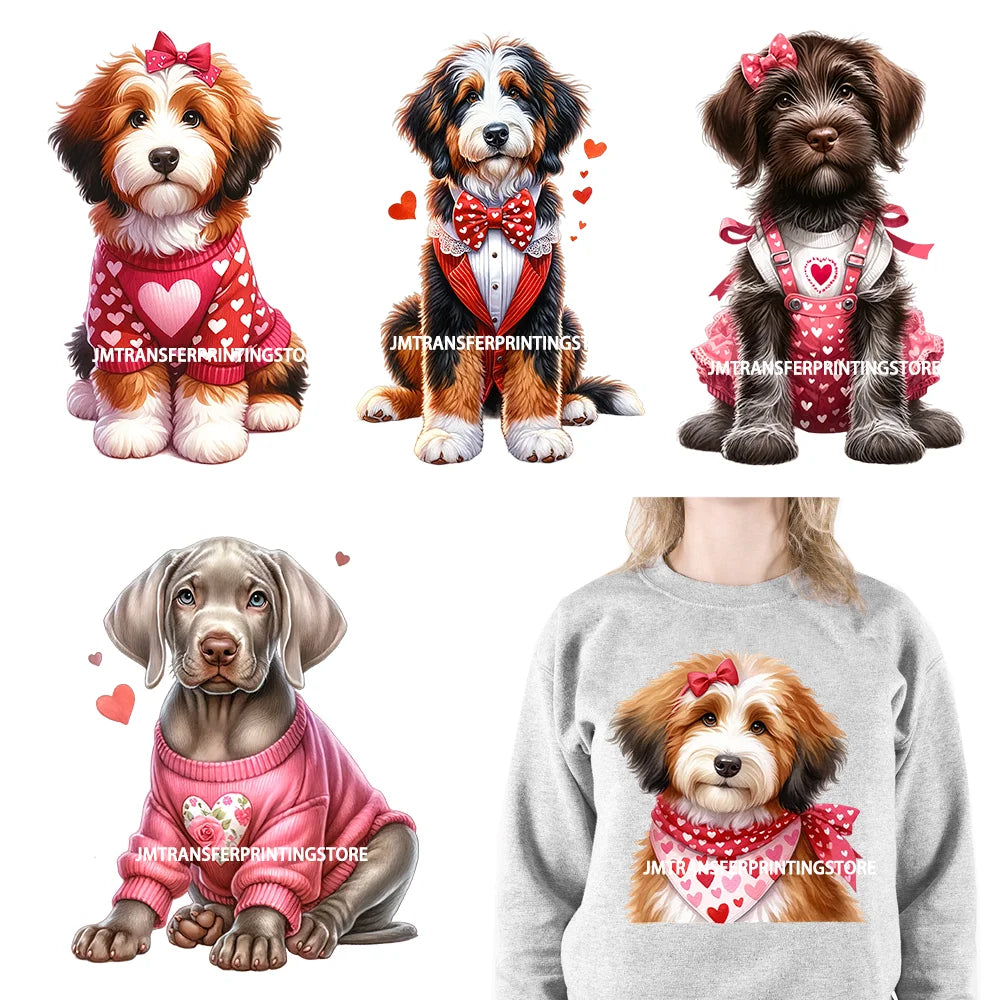 Puppy Valentine's Day Animal Love Cute Dog Heat Press Iron On DTF Heat Transfers Stickers Ready To Press For Shirts