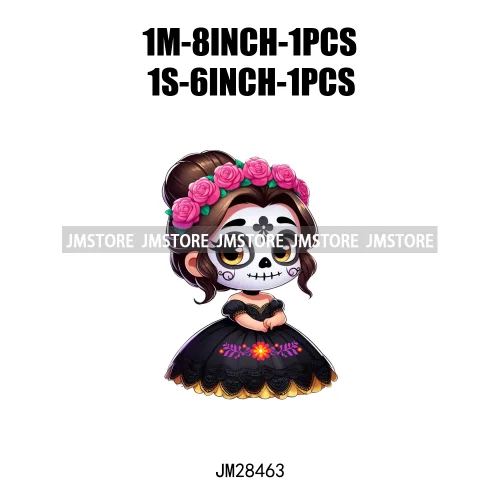 New Day Of The Dead La Catrina Dresses Girls Skull Flower Iron On DTF Transfers Stickers Ready To Press For Sweatshirt Bags