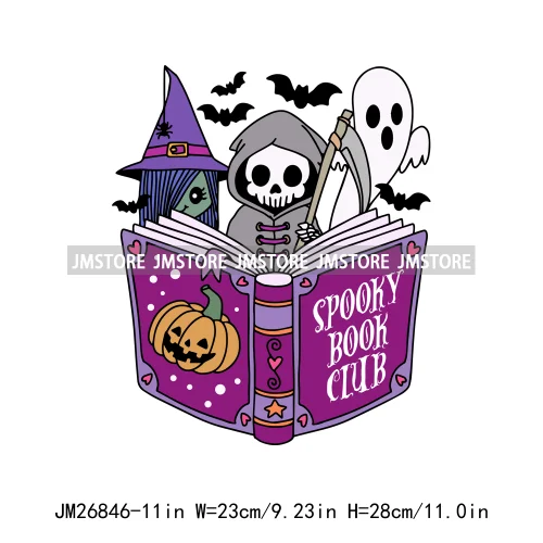 Hot Cute Spooky Ghouls Boo Read Club Bookish Halloween DTF Printing Iron On Transfer Stickers Ready To Press For Hoodies Bags