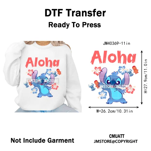 Aloha Flower Summer Vibes Cartoon Animal Vacation Life Designs Iron on DTF Washable Transfers Sticker Ready to Press for Clothes