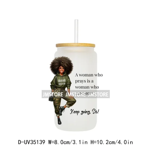 Christian Quotes Afro Pray Girl UV DTF Transfer Stickers Decals Ready To Apply Waterproof For 16OZ Libbey Glass Can Cups Tumbler