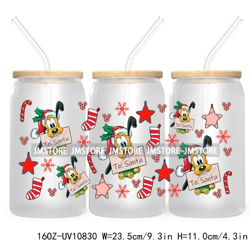 Cartoon Christmas Kids Friends 16OZ UV DTF Cup Wrap Waterproof Transfer Stickers For Libbey Glass Can Candy Cane Merry Christmas