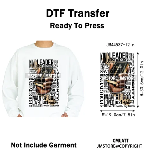 Bible Inspirational Quotes Black Prayer Men of God Religious Iron on Washable DTF Transfers Stickers Ready to Press for Textiles