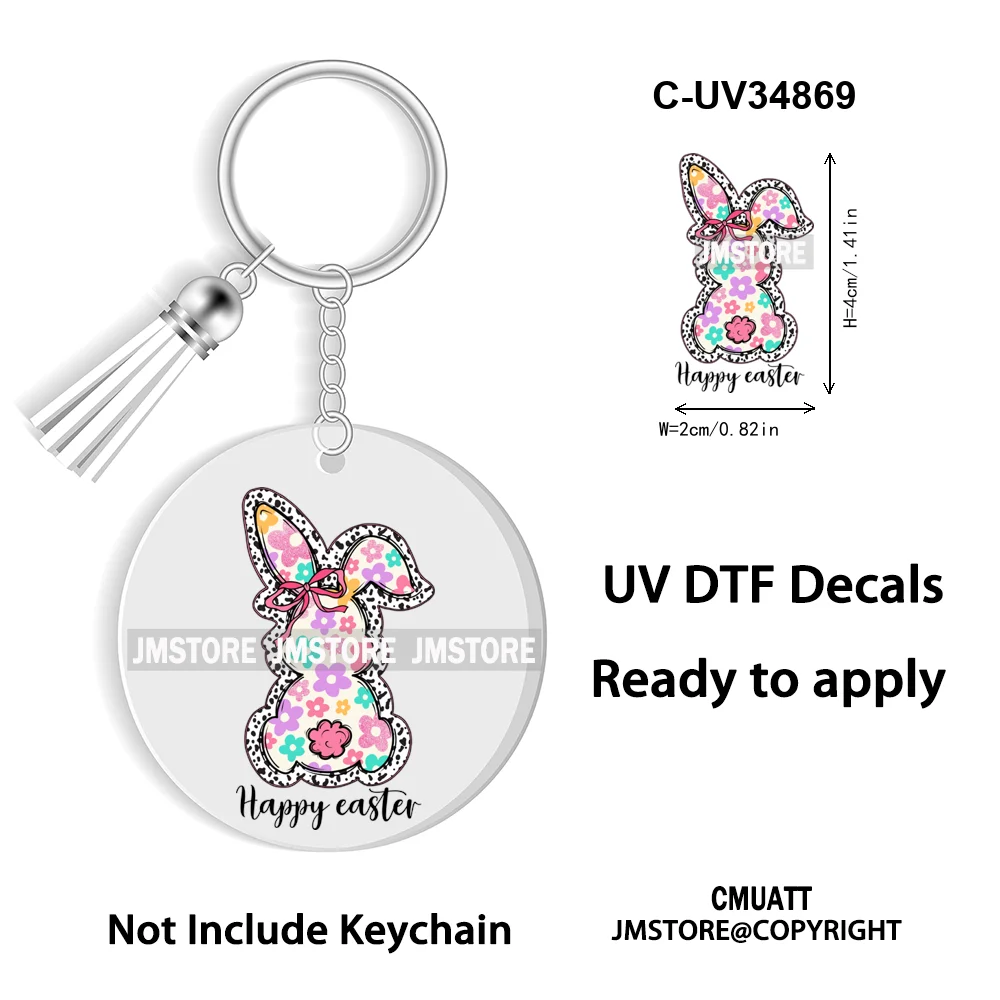 Happy Easter School Teacher Life Retro Coquette Easter Bunny WaterProof UV DTF Sticker For Round Circle Acrylic Keychain Keyring