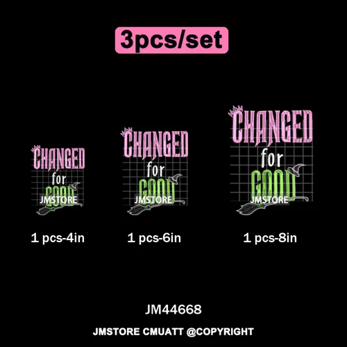 Pink and Green Magic Broomstick Witches Movie Fans Iron on Washable DTF Heat Transfers Stickers Ready to Press for Sweatshirts