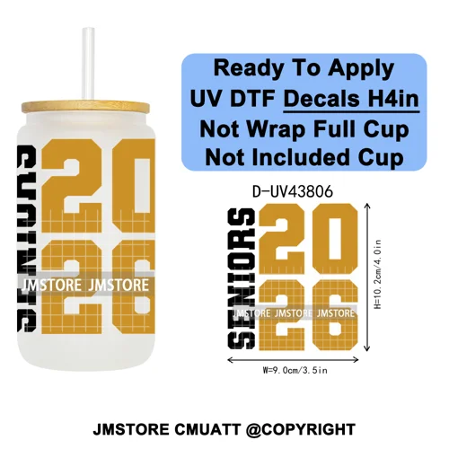 Fresh Class Of 2026 Senior Edition UV DTF Decals Ready To Apply Waterproof Transfer Stickers DIY Craft For 16OZ Libbey Glass Can