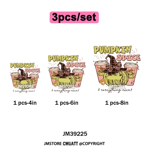Pumpkin Spice Season Cartoon Horror Nightmare Halloween Vibes Iron on DTF Washable Transfers Stickers Ready to Press for Hoodies