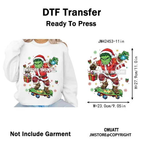 Funny Brushstroke Bubble Cartoon Christmas Killer Movie Xmas Iron on DTF Washable Transfers Stickers Ready to Press for Textiles