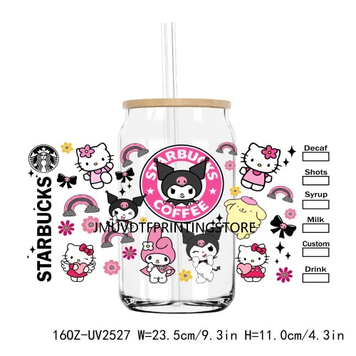 Cute Bear And Cat Coffee UV DTF Sticker For 16OZ Libbey Glass Cup Can Cartoon Cars Wrap Transfer Sticker Custom Labels DIY Logo