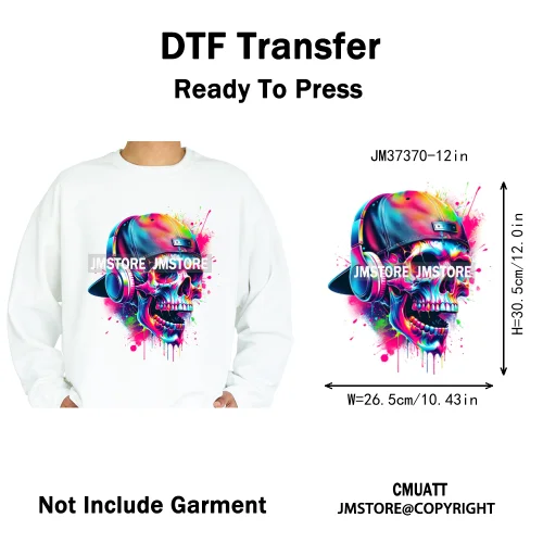 12in Hip Hop Graffiti Urban Skull Gaming Controller Game Lovers Iron on DTF Transfers Stickers Ready to Press for Hoodies Bags