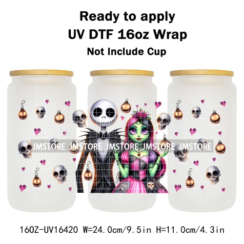 Halloween Couple Horror Movie Spooky Season UV DTF Stickers Ready To Transfer Cup Wrap Custom Label For Libbey Can Glass Tumbler