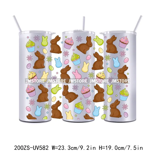 Coquette Easter Peeps Spring Floral Bunny Eggs 20OZ Skinny Tumbler Wrap UV DTF Transfer Stickers Personalized Logo For Tumbler