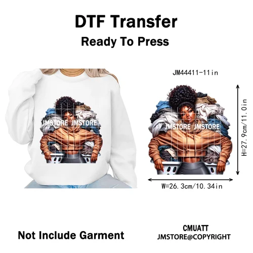 Sassy Facial Expressions Black Girl Housewife Remote Work Iron on Washable DTF Transfers Stickers Ready to Press for Sweatshirts