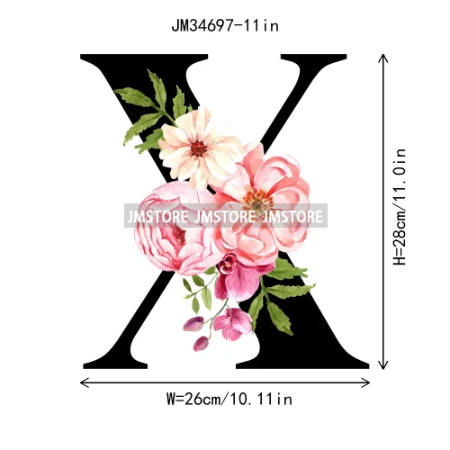 Flower Alphabet Name Monogram Floral Single Letter Illustration Sets Iron On DTF Transfers Stickers Ready To Press For Hoodies