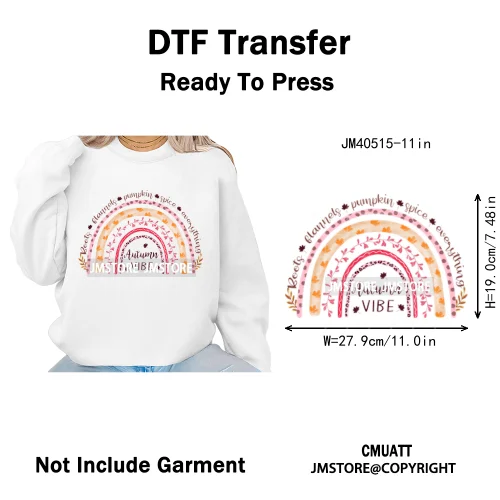 Pink Happy Fall Season Harvest Blessings Pumpkin Autumn Vibes Iron on DTF Washable Transfers Stickers Ready to Press for Hoodies